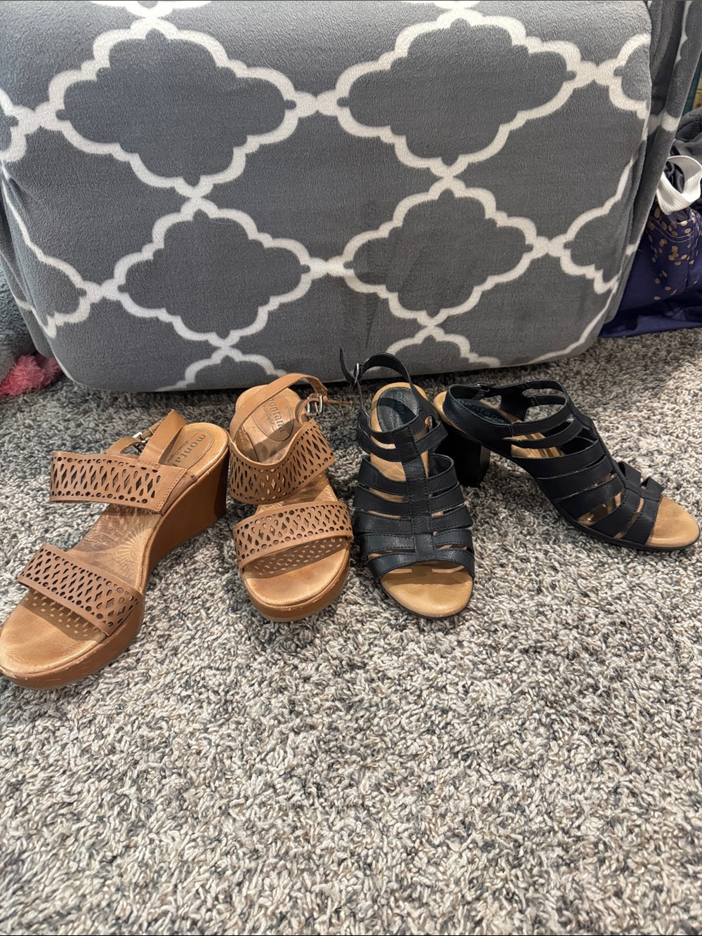 Montana West Tan and Black Wedge Sandals
